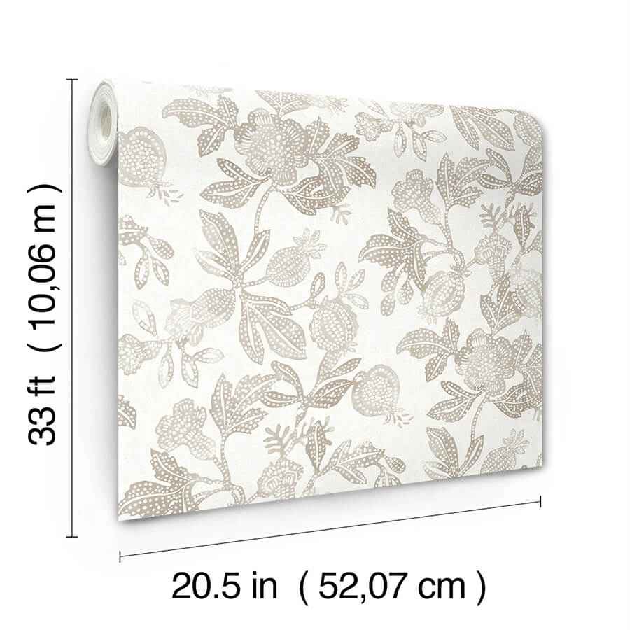 Beach Rose Neutral Floral Fruits Wallpaper - York Wallcoverings - 4172-27493 - York Wallcoverings Wallpaper