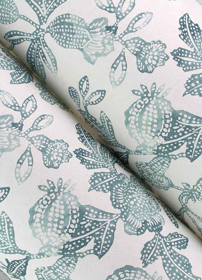 Beach Rose Teal Floral Fruits Wallpaper - York Wallcoverings - 4172-27494 - York Wallcoverings Papel pintado