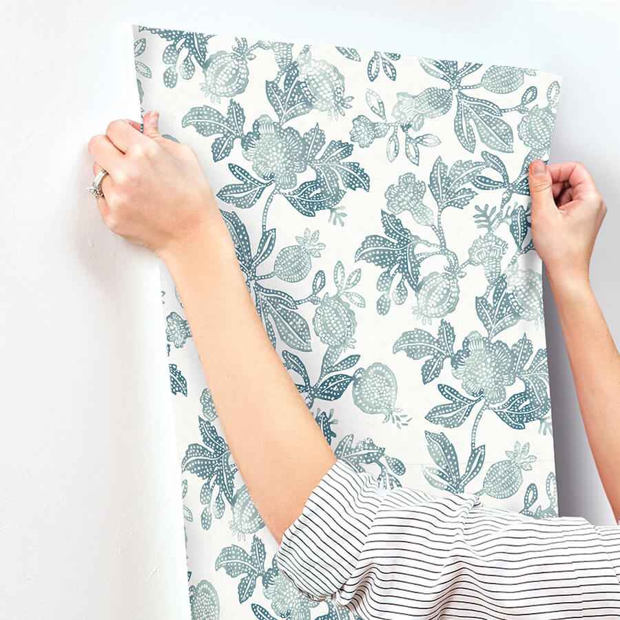 Beach Rose Teal Floral Fruits Wallpaper - York Wallcoverings - 4172-27494 - York Wallcoverings Papel pintado