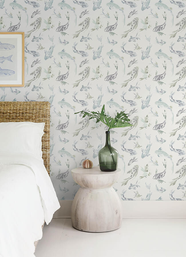 koi-seafoam-fish-wallpaper-york-wallcoverings-4172-27502 - York Wallcoverings Wallpaper