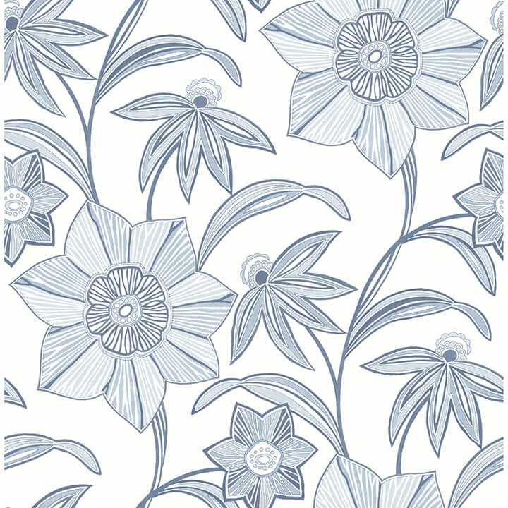 star-flower-blue-floral-trail-wallpaper-york-wallcoverings-4172-27512 - York Wallcoverings Wallpaper