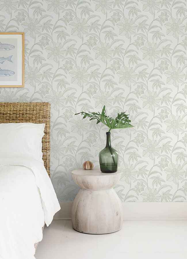 Star Flower Light Green Floral Trail Wallpaper - York Wallcoverings - 4172-27513