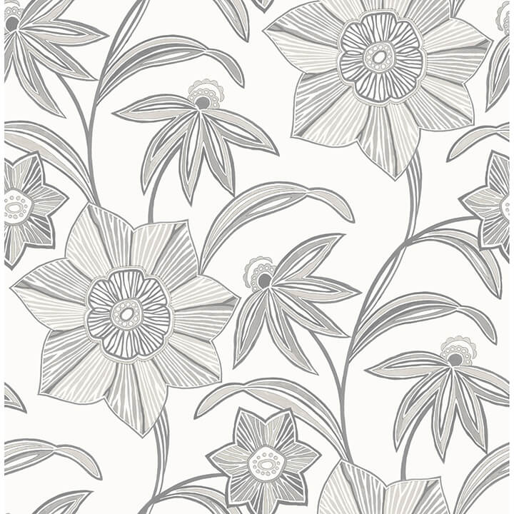 star-flower-charcoal-floral-trail-wallpaper-york-wallcoverings-4172-27514 - York Wallcoverings Wallpaper