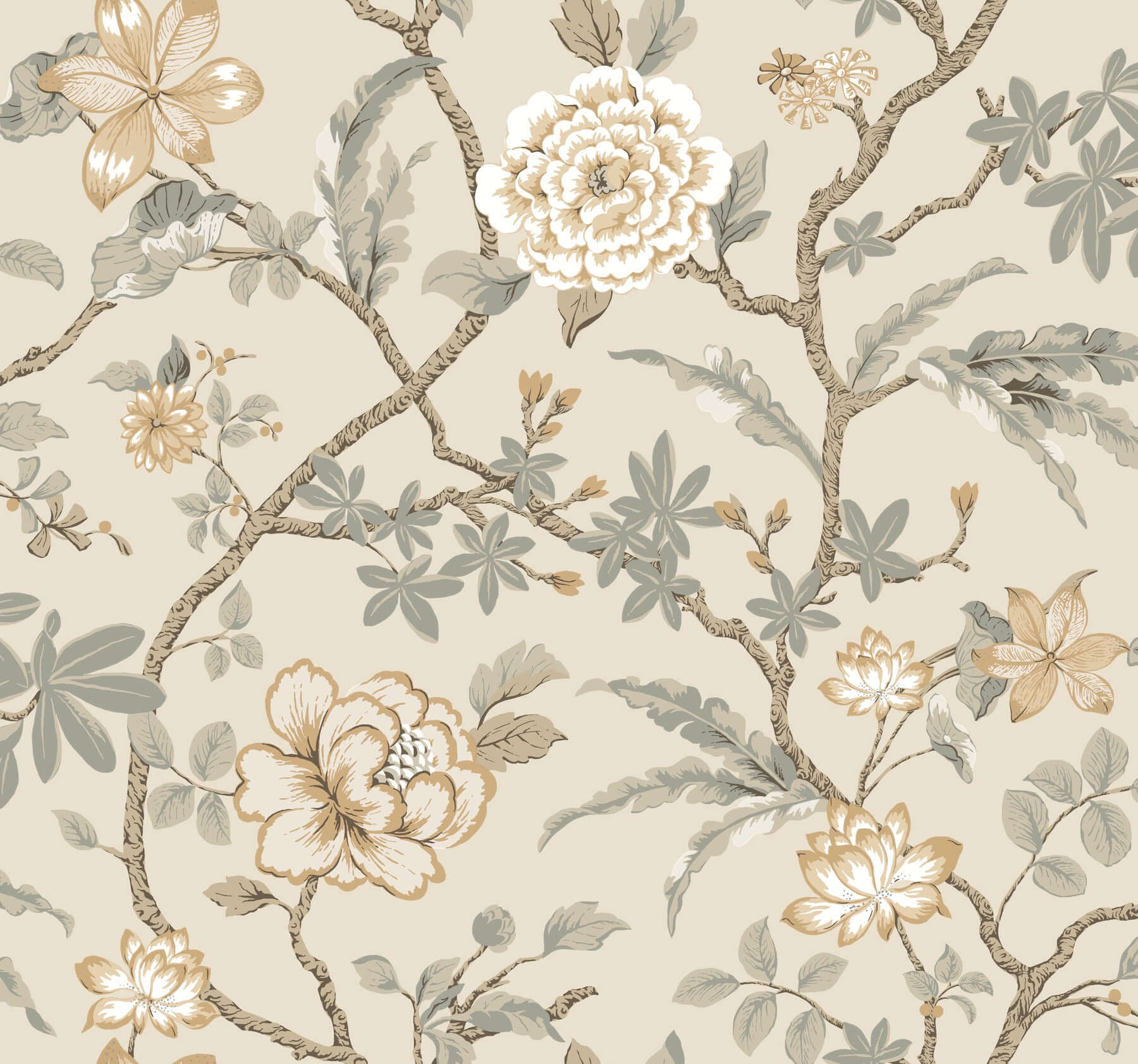 courtyard-botanical-neutral-wallpaper-york-wallcoverings-mx9655 - York Wallcoverings Wallpaper