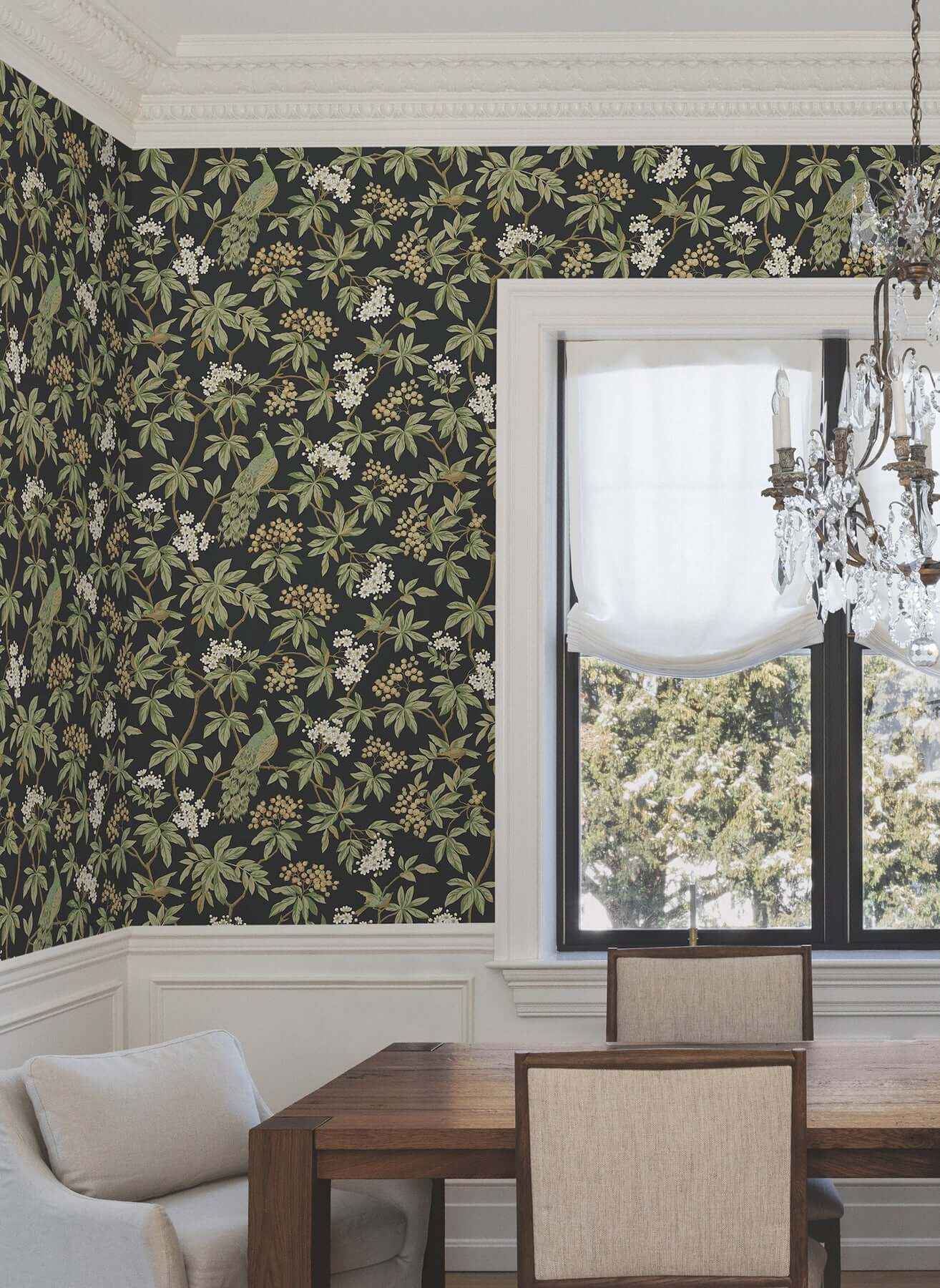 Peacock Estate Black Wallpaper - York Wallcoverings - MX9662