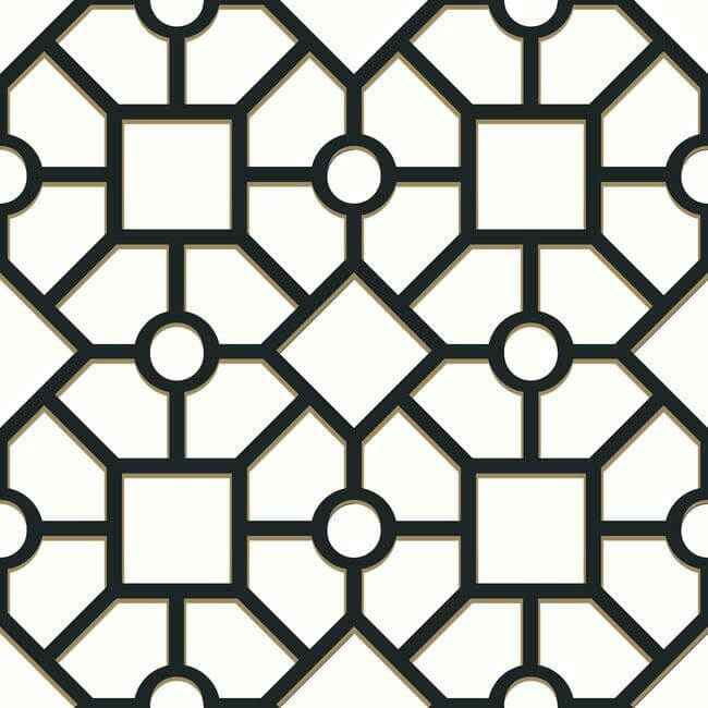 Hedgerow Trellis Black & Gold Peel & Stick Wallpaper - York Wallcoverings - PSW1028RL - York Wallcoverings Wallpaper