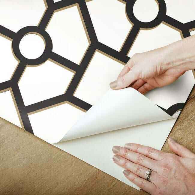 Hedgerow Trellis Black & Gold Peel & Stick Wallpaper - York Wallcoverings - PSW1028RL - York Wallcoverings Wallpaper