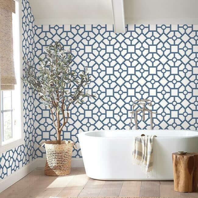hedgerow-trellis-navy-peel-stick-wallpaper-york-wallcoverings-psw1027rl - York Wallpaper Wallpaper