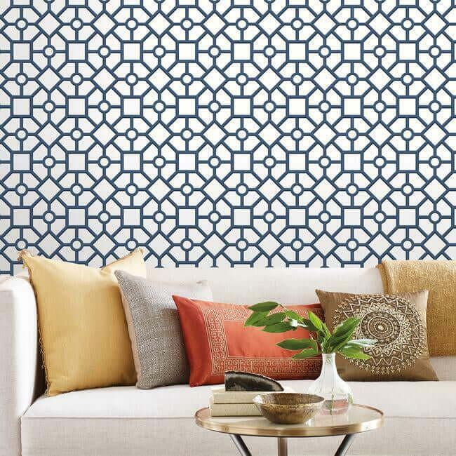 hedgerow-trellis-navy-peel-stick-wallpaper-york-wallcoverings-psw1027rl - York Wallpaper Wallpaper