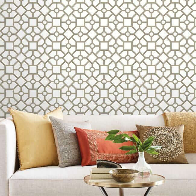 hedgerow-trellis-taupe-gold-peel-stick-wallpaper-york-wallcoverings-psw1026rl - York Wallpaper Wallpaper