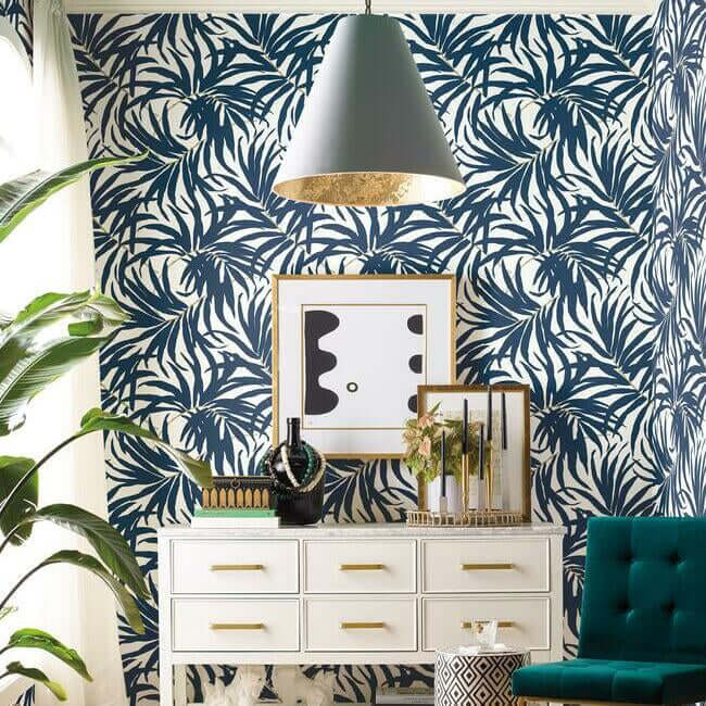bali-leaves-blue-peel-stick-wallpaper-york-wallcoverings-psw1030rl - York Wallpaper Wallpaper