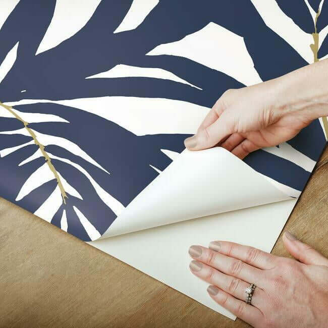 bali-leaves-blue-peel-stick-wallpaper-york-wallcoverings-psw1030rl - York Wallpaper Wallpaper