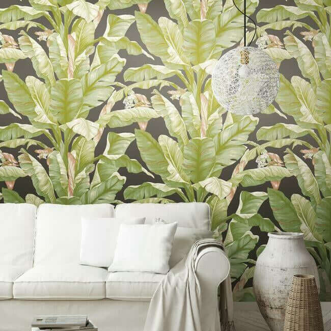 banana-leaf-black-green-peel-stick-wallpaper-york-wallcoverings-psw1035rl - York Wallpaper Wallpaper