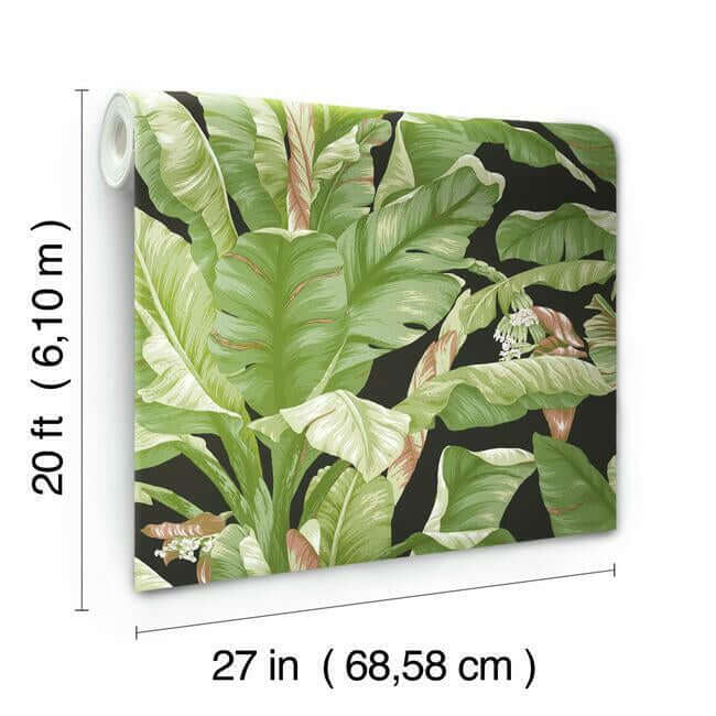 banana-leaf-black-green-peel-stick-wallpaper-york-wallcoverings-psw1035rl - York Wallpaper Wallpaper