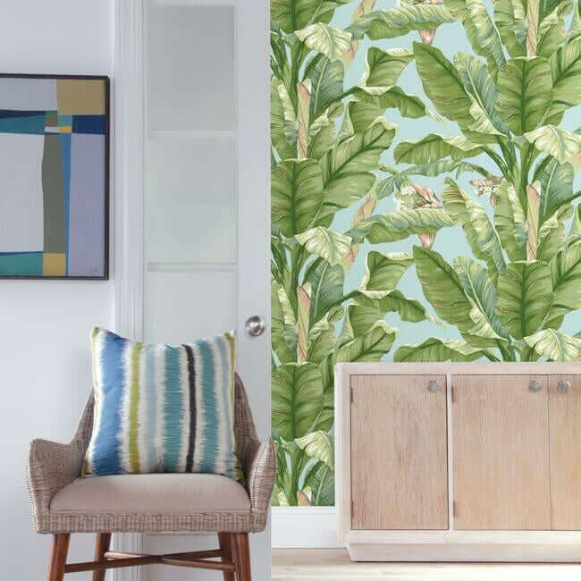 banana-leaf-blue-green-peel-stick-wallpaper-york-wallcoverings-psw1036rl - York Wallpaper Wallpaper