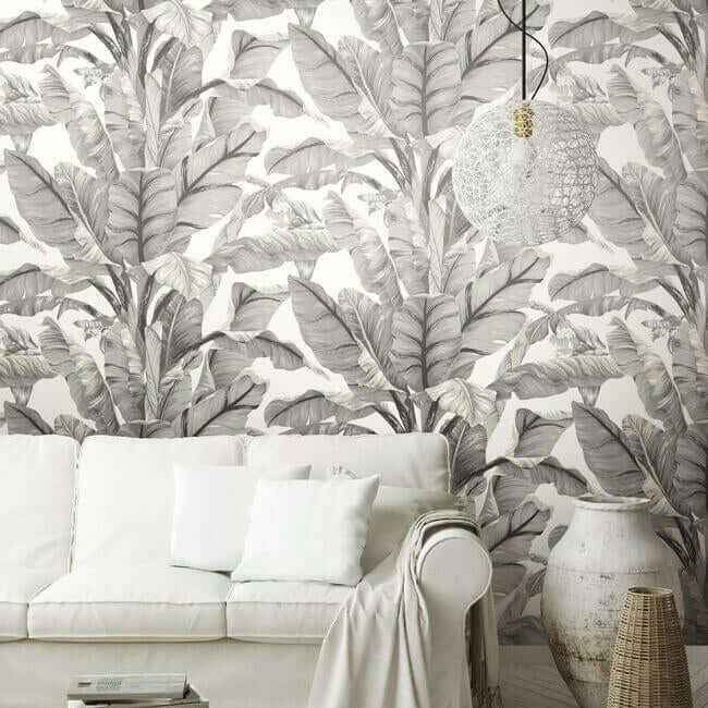 Banana Leaf White & Black Peel & Stick Wallpaper - York Wallcoverings - PSW1037RL - York Wallcoverings Wallpaper