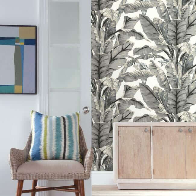 banana-leaf-white-black-peel-stick-wallpaper-york-wallcoverings-psw1037rl - York Wallpaper Wallpaper