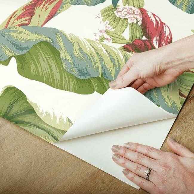 Banana Leaf White & Green Peel & Stick Wallpaper - York Wallcoverings - PSW1034RL - York Wallcoverings Wallpaper