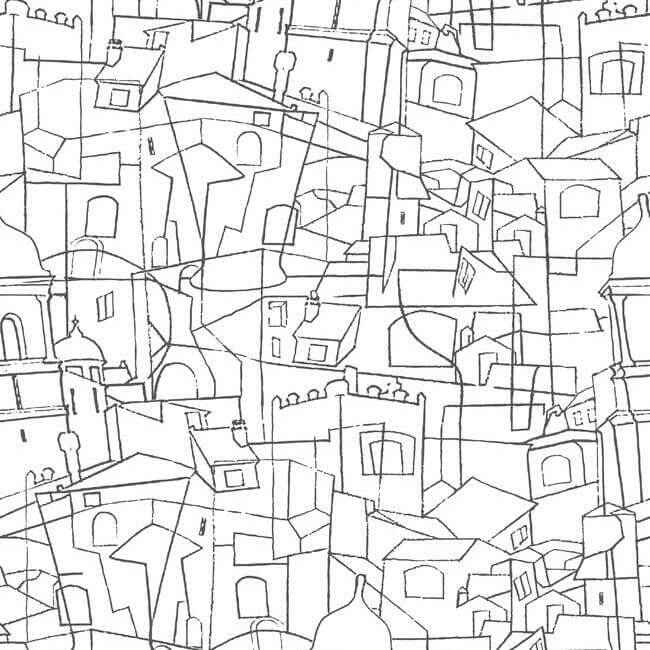 Cubist Cityscape Black Peel & Stick Wallpaper - York Wallcoverings - PSW1047RL - York Wallcoverings Wallpaper