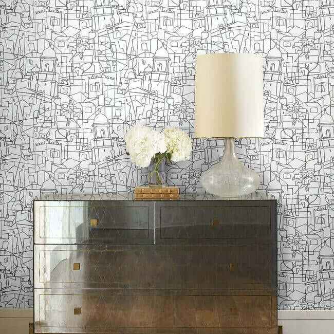 Cubist Cityscape Black Peel & Stick Wallpaper - York Wallcoverings - PSW1047RL - York Wallcoverings Wallpaper