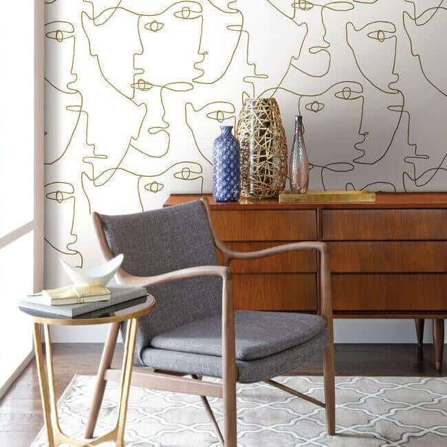 pablo-portraits-gold-metallic-peel-stick-wallpaper-york-wallcoverings-psw1054rl - York Wallpaper Wallpaper