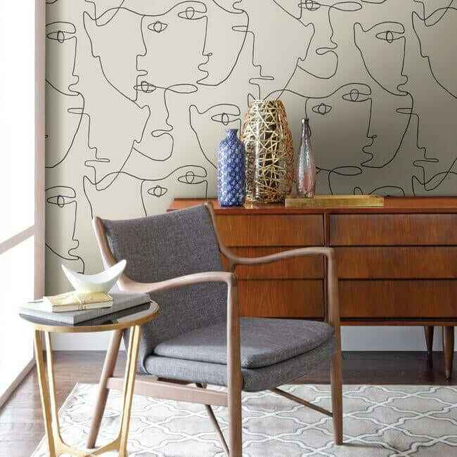 Pablo Portraits Linen & Charcoal Peel & Stick Wallpaper - York Wallcoverings - PSW1055RL - York Wallcoverings Wallpaper