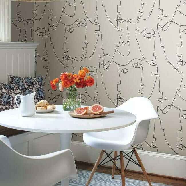 Pablo Portraits Linen & Charcoal Peel & Stick Wallpaper - York Wallcoverings - PSW1055RL - York Wallcoverings Wallpaper