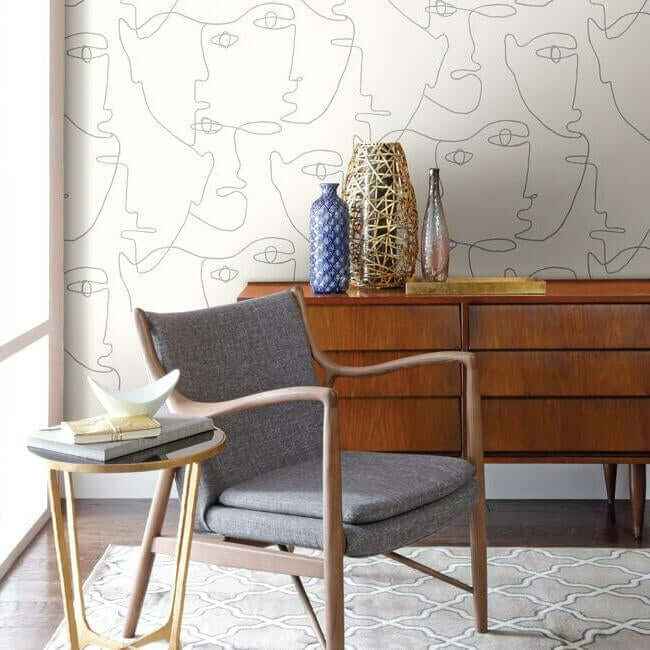 Pablo Portraits Silver Metallic Peel & Stick Wallpaper - York Wallcoverings - PSW1052RL - York Wallcoverings Wallpaper