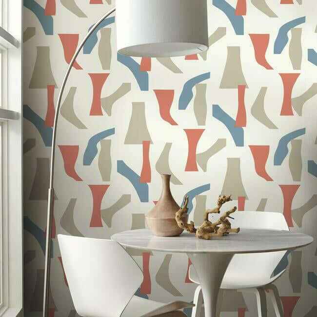 Modernist Coral & Blue Peel & Stick Wallpaper - York Wallcoverings - PSW1058RL - York Wallcoverings Wallpaper