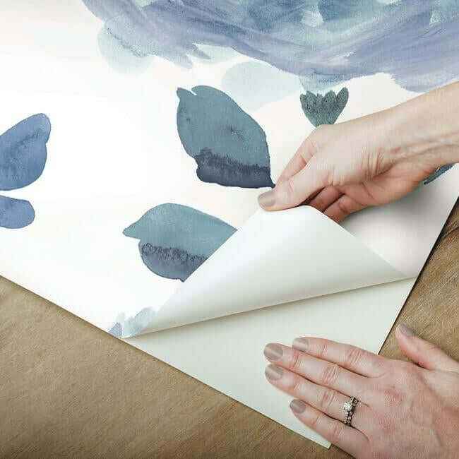 Watercolor Blooms Blue Peel & Stick Wallpaper - York Wallcoverings - PSW1074RL - York Wallcoverings Wallpaper