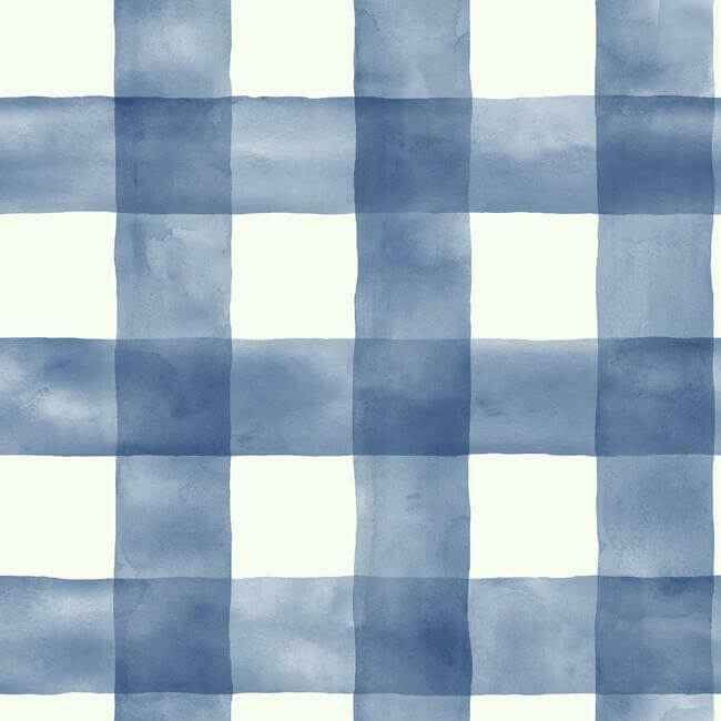 Checkmate Watercolor Plaid Blue Peel & Stick Wallpaper - York Wallcoverings - PSW1078RL - York Wallcoverings Wallpaper
