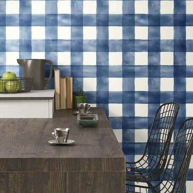 Checkmate Watercolor Plaid Blue Peel & Stick Wallpaper - York Wallcoverings - PSW1078RL - York Wallcoverings Wallpaper