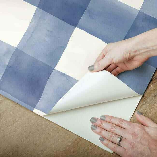 Checkmate Watercolor Plaid Blue Peel & Stick Wallpaper - York Wallcoverings - PSW1078RL - York Wallcoverings Wallpaper