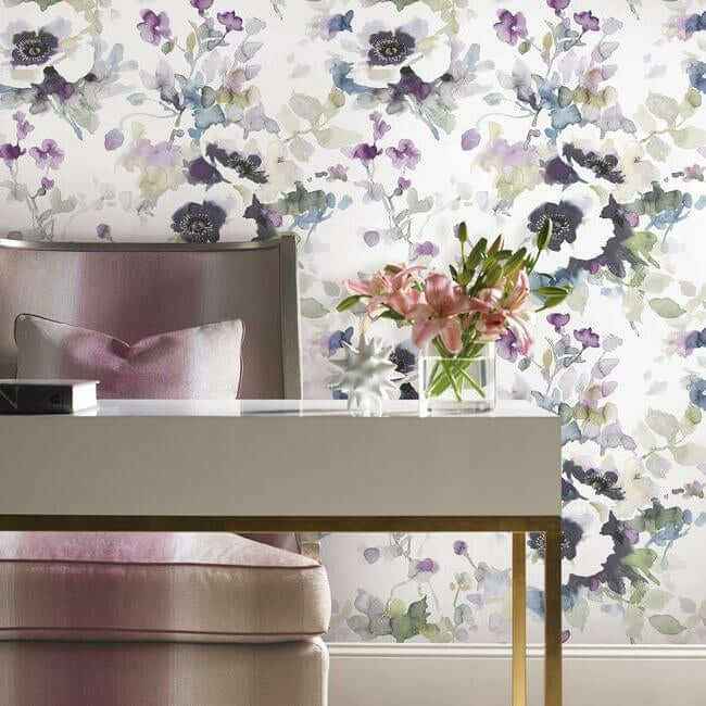 Garden Anemone Lilac & Green Peel & Stick Wallpaper - York Wallcoverings - PSW1082RL - York Wallcoverings Wallpaper
