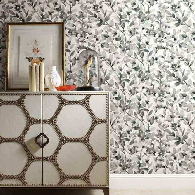 Botany Vines Grey Peel & Stick Wallpaper - York Wallcoverings - PSW1086RL - York Wallcoverings Wallpaper