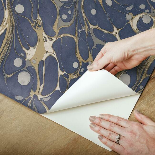 marbled-endpaper-premium-peel-stick-wallpaper-navy-york-wallcoverings-psw1114rl - York Wallcoverings Wallpaper