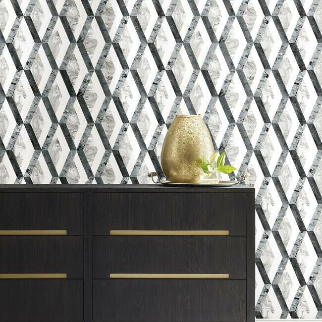 statuary-diamond-inlay-premium-peel-stick-wallpaper-greys-york-wallcoverings-psw1116rl - York Wallcoverings Wallpaper
