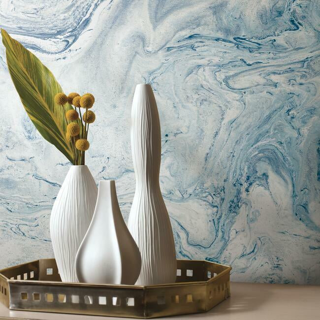 oil-marble-premium-peel-stick-wallpaper-blues-york-wallcoverings-psw1126rl - York Wallcoverings Wallpaper