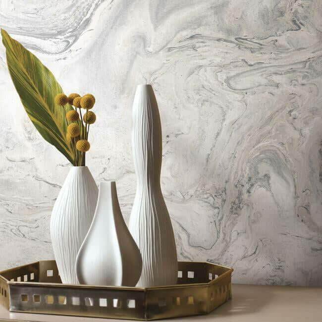 oil-marble-premium-peel-stick-wallpaper-whitegrey-york-wallcoverings-psw1127rl - York Wallcoverings Wallpaper