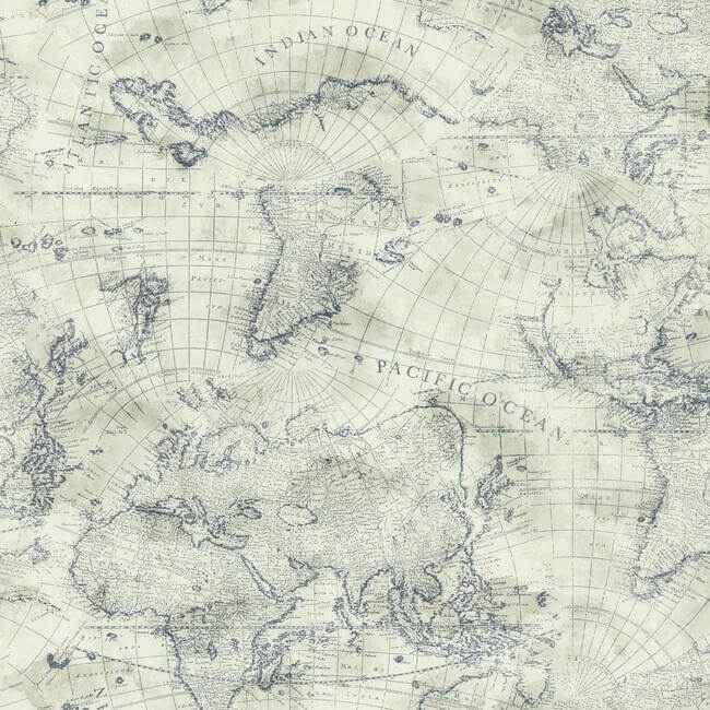 Coastal Map Blue & Beige Peel & Stick Wallpaper - York Wallcoverings - PSW1132RL