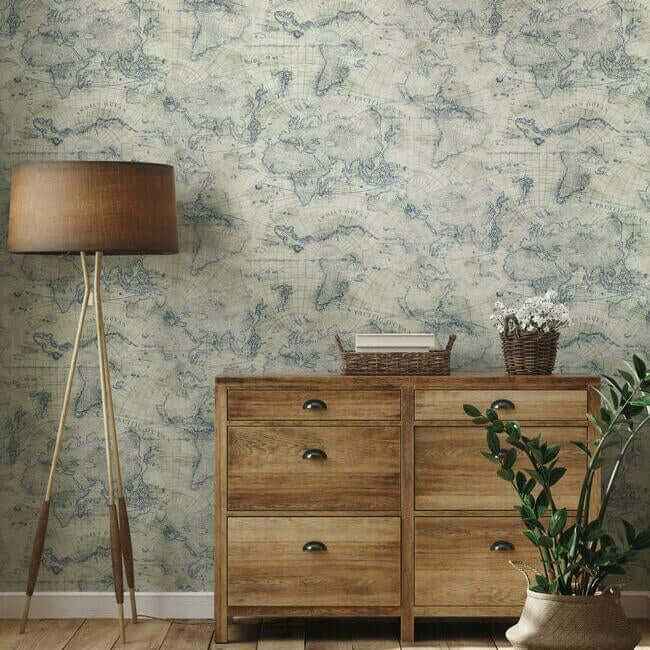 Coastal Map Blue & Beige Peel & Stick Wallpaper - York Wallcoverings - PSW1132RL - York Wallcoverings Wallpaper