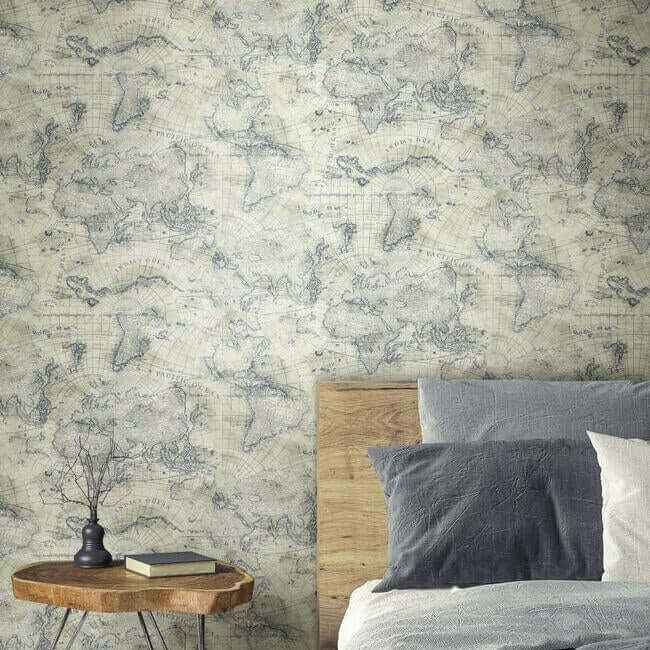 Coastal Map Blue & Beige Peel & Stick Wallpaper - York Wallcoverings - PSW1132RL - York Wallcoverings Wallpaper