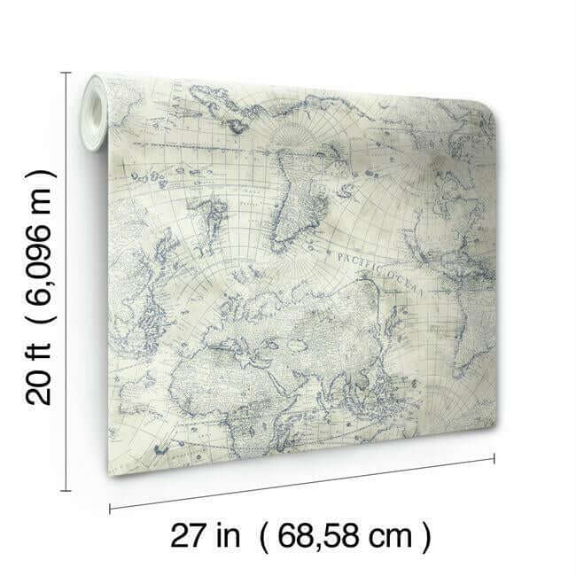 coastal-map-premium-peel-stick-wallpaper-sepianavy-york-wallcoverings-psw1132rl - York Wallcoverings Wallpaper