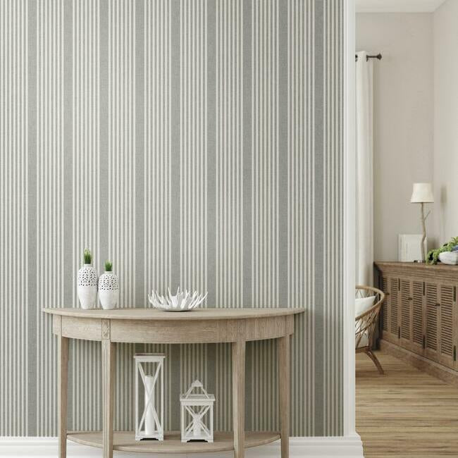 french-linen-stripe-premium-peel-stick-wallpaper-charcoal-york-wallcoverings-psw1133rl - York Wallcoverings Wallpaper