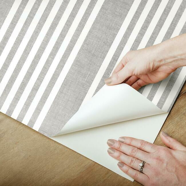french-linen-stripe-premium-peel-stick-wallpaper-charcoal-york-wallcoverings-psw1133rl - York Wallcoverings Wallpaper