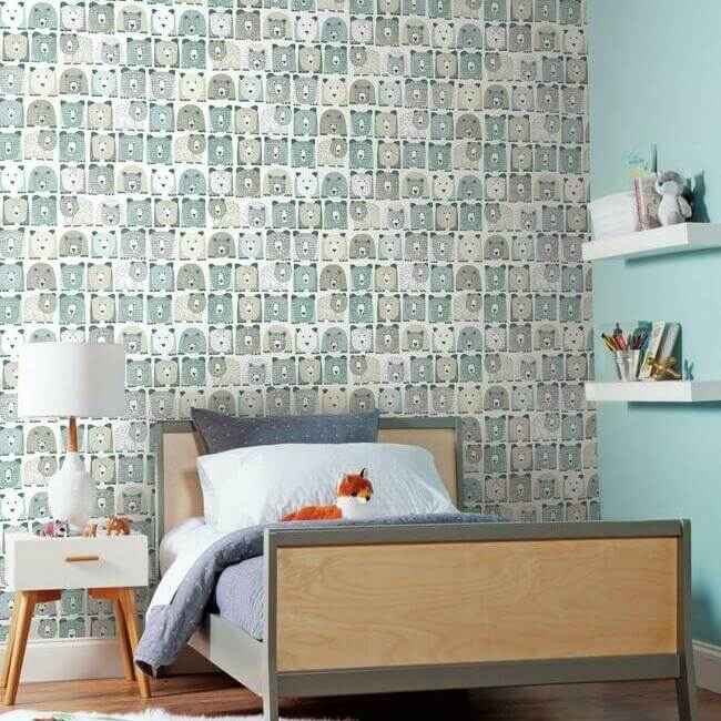 Dwellstudio Bears Sidewall Premium Peel Stick Wallpaper Blue - York Wallcoverings - PSW1185RL - York Wallcoverings Wallpaper