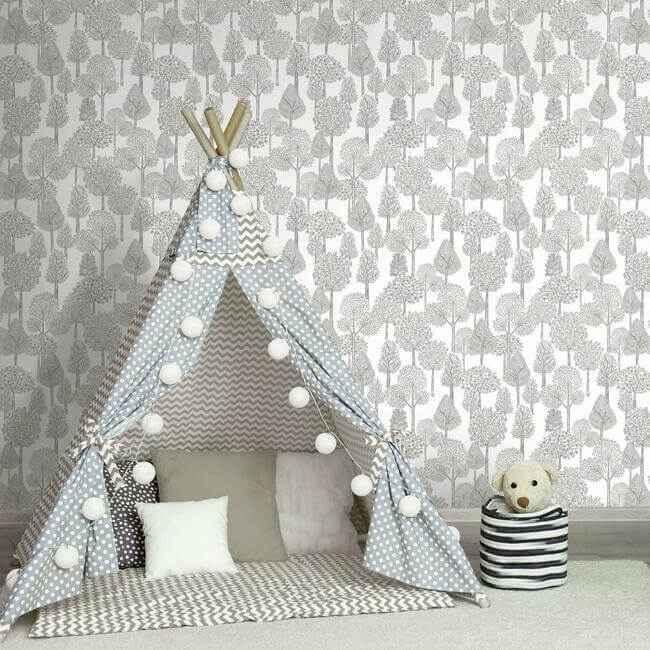 Treetops Grey Peel & Stick Wallpaper - York Wallcoverings - PSW1189RL - York Wallcoverings Wallpaper
