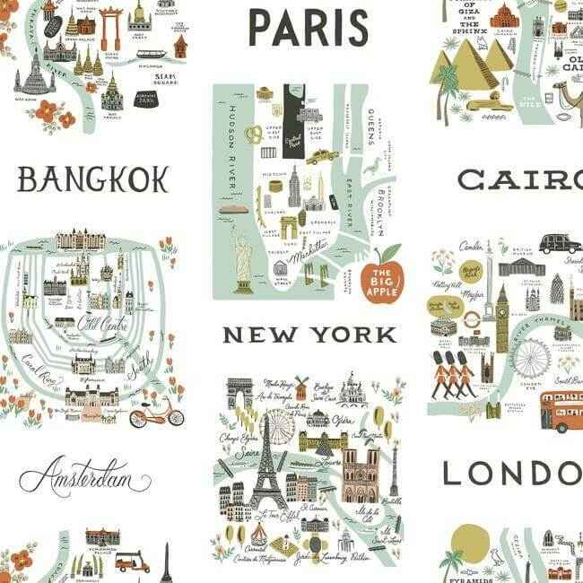 City Maps Mint Peel & Stick Wallpaper - York Wallcoverings - PSW1195RL