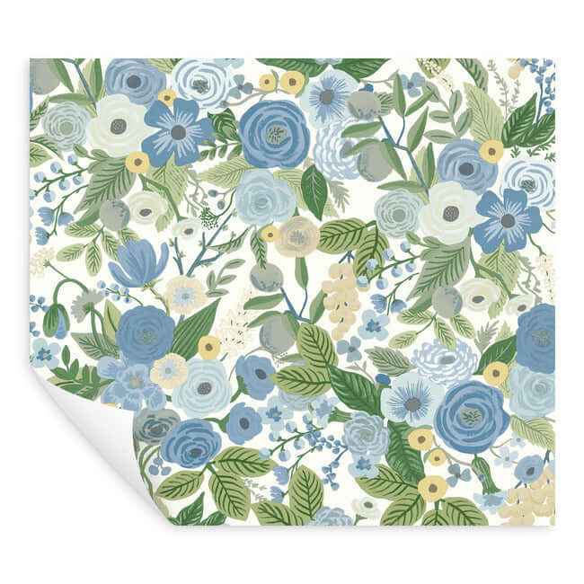 Garden Party Blue & Green Multi Peel & Stick Wallpaper - York Wallcoverings - PSW1484RL - York Wallcoverings Wallpaper