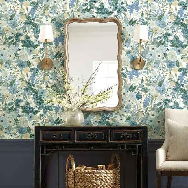 Garden Party Blue Peel & Stick Wallpaper - York Wallcoverings - PSW1201RL - York Wallcoverings Wallpaper